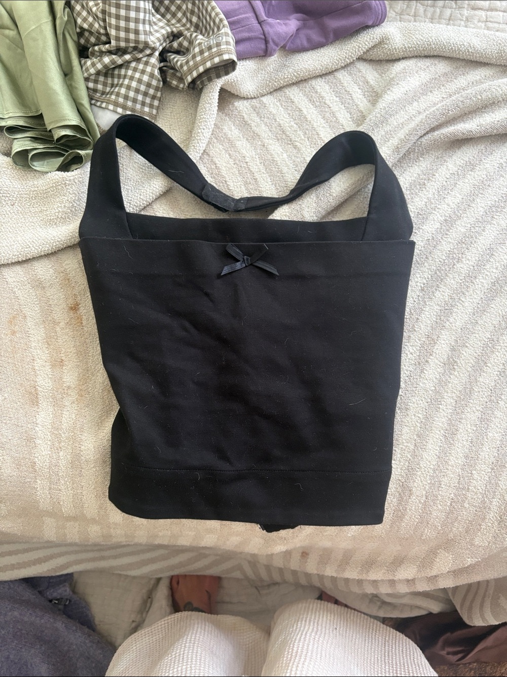 Black Strap Tube Top with Front Bow Corset Miaou